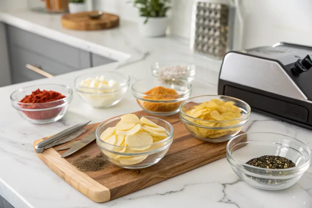 How To Make Air Fryer Potato Chips: The One Trick You Need for Ultimate Crunch 6 Homemade air fryer potato chips stored in a glass container.