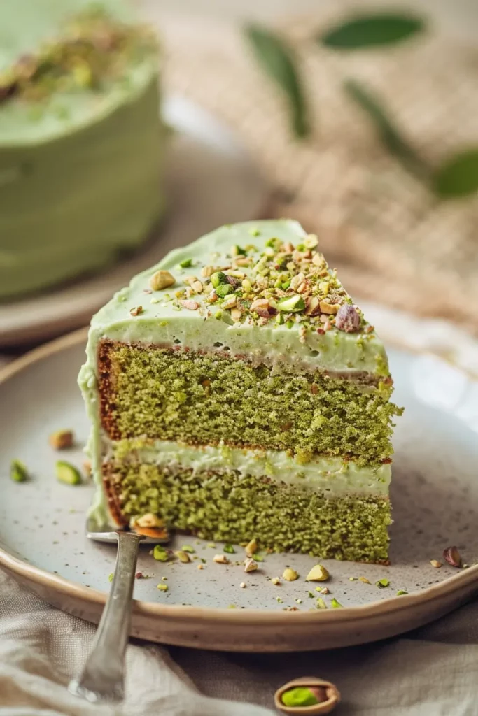 Pistachio Cake: This Odd Ingredient Makes It Taste Amazing 1 Full Pistachio Cake with lemon and mint topping on stand
