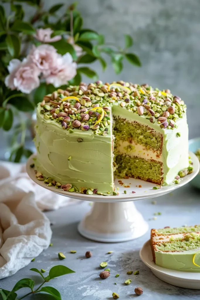 Pistachio Cake: This Odd Ingredient Makes It Taste Amazing 5 Pistachio Cake batter being whisked in glass bowl