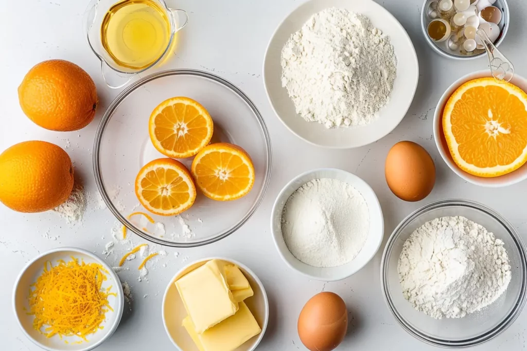 Orange Pound Cake: The Beautiful Recipe You’ll Obsess Over 1 Orange Pound Cake ingredients flat lay on white surface