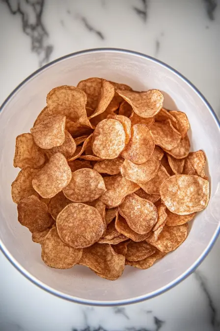 air fryer potato chips sweet potato version in white bowl