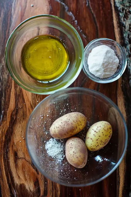 air fryer potato chips ingredients in bowls