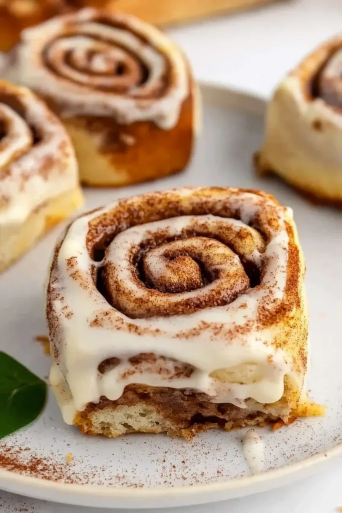 Air Fryer Cinnamon Roll Tortilla – The Ultimate Crispy Delight 3 Freshly baked Air Fryer Cinnamon Rolls with cream cheese frosting, ready to serve.