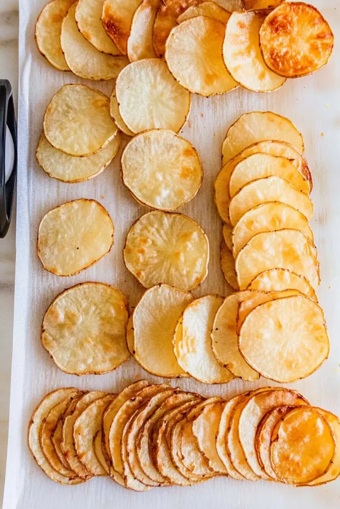 How To Make Air Fryer Potato Chips: The One Trick You Need for Ultimate Crunch 7 Air fryer basket filled with crispy, golden potato chips.