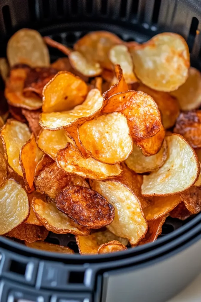 How To Make Air Fryer Potato Chips: The One Trick You Need for Ultimate Crunch 9 Air fryer potato chips stored in an airtight glass container.