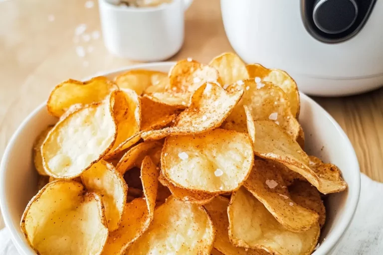 How To Make Air Fryer Potato Chips: The One Trick You Need for Ultimate Crunch 10 Crispy golden air fryer potato chips in an air fryer basket.