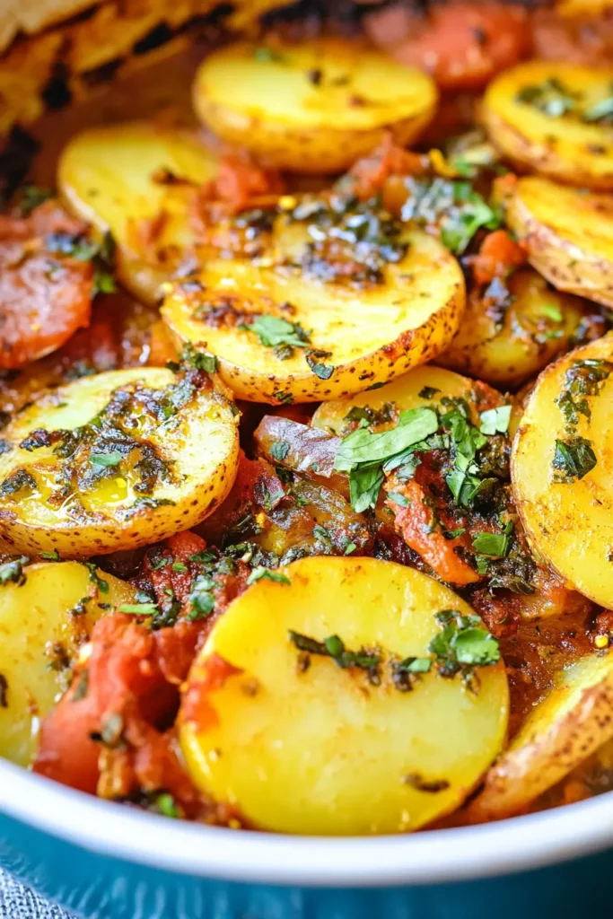 Potato Tagine: The Hidden Moroccan Treasure That Tastes Amazing! 2 Potato Tagine with golden potatoes, tomatoes, and Moroccan spices