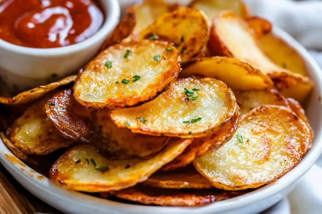Best Homemade Potato Chips Air Fryer – Crispy & Easy 4 Potato Chips Air Fryer – crispy homemade potato chips served with a side of dipping sauce for extra flavor.