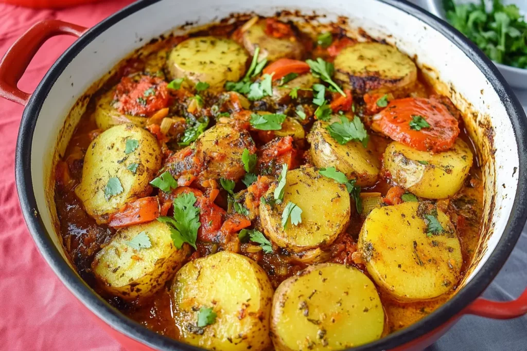 Rustic Moroccan Potato Tagine in a ceramic bowl