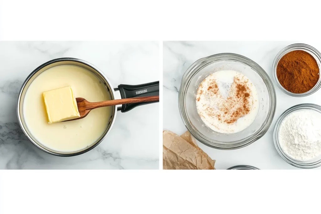 Melting butter in milk to start elephant ears recipe dough