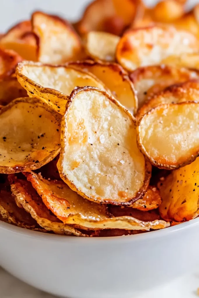 How To Make Air Fryer Potato Chips: The One Trick You Need for Ultimate Crunch 8 Air fryer basket filled with crispy potato chips.