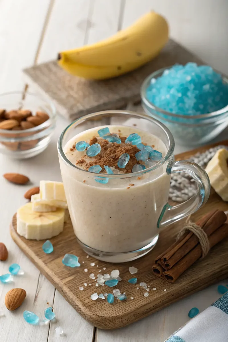 Salt Trick for Men Recipe With Surprising Benefits You’ll Love 2 Blue salt wellness drink topped with cinnamon and almonds