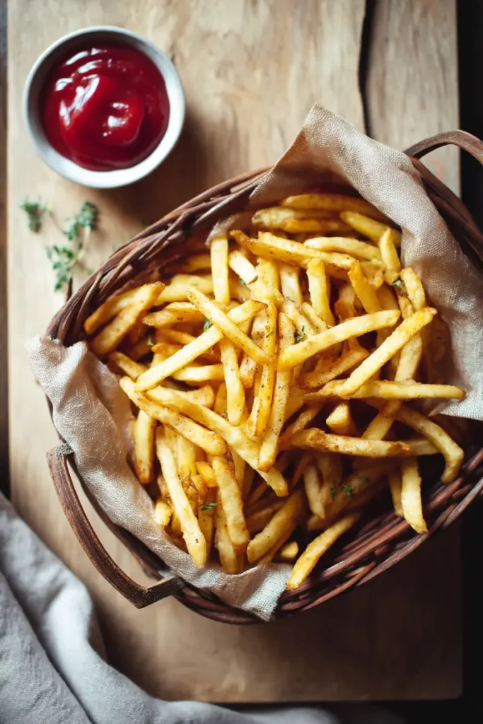 Air Fryer Frozen French Fries: What You’re Doing Wrong Right Now 13 Crispy air fryer frozen French fries served in a basket with ketchup