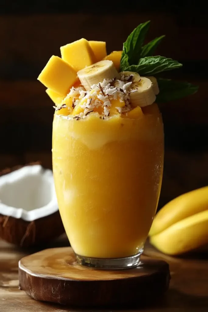 Brazilian Mounjaro Recipe 3 Ingredients: The Secret You’ll Love 14 Brazilian Mounjaro recipe smoothie decorated with mango, coconut, cacao nibs, and mint