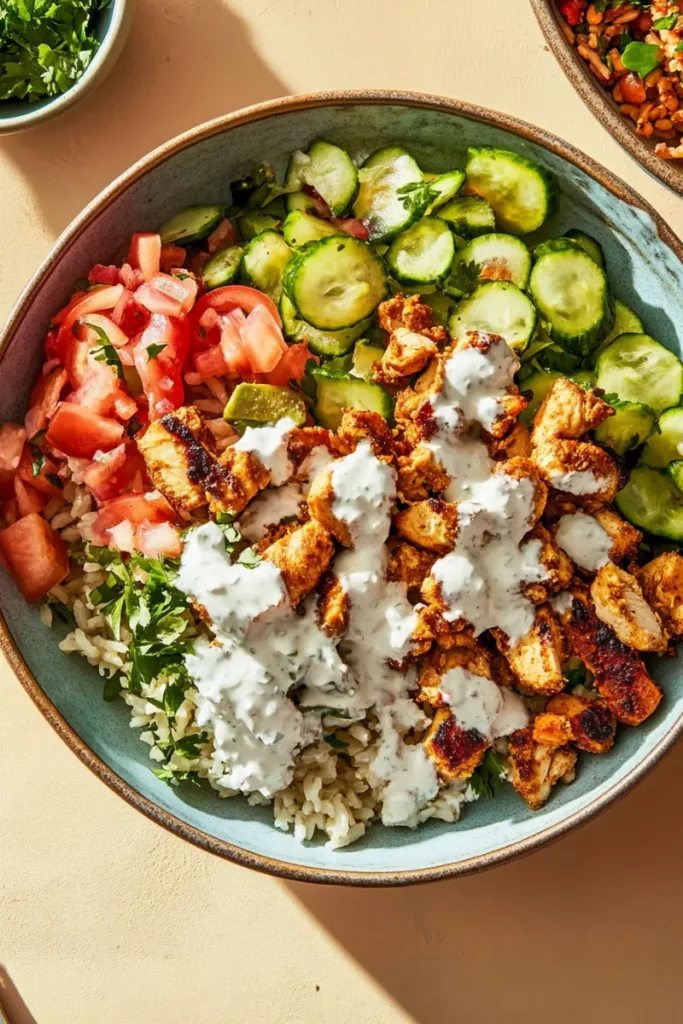 Teriyaki Chicken Crispy Rice Salad: A Stunning Twist You’ll Love 5 Chicken Shawarma Rice Bowl with Pickles and Creamy Dressing