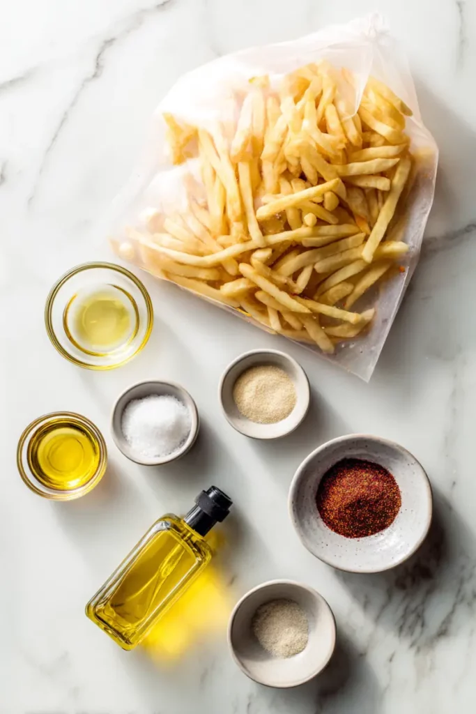 Air Fryer Frozen French Fries: What You’re Doing Wrong Right Now 14 Frozen fries and seasoning setup for air fryer cooking