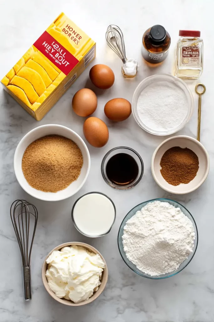 Viral Honey Bun Cake Recipe That’ll Make You Crave More 14 Ingredients for honey bun cake with yellow cake mix and eggs