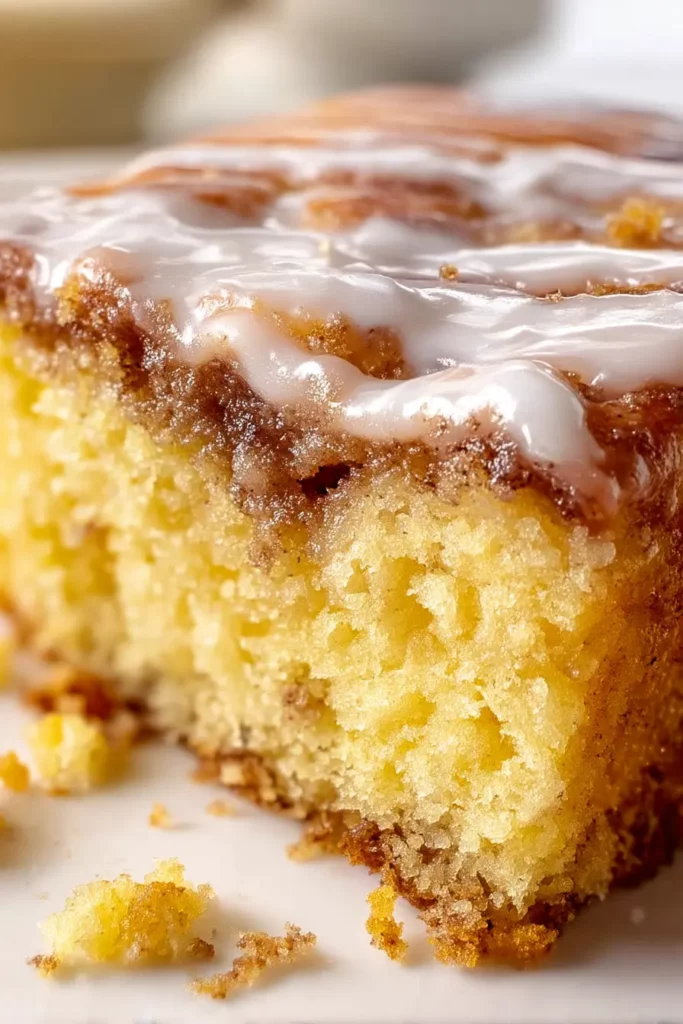 Viral Honey Bun Cake Recipe That’ll Make You Crave More 18 Soft texture of honey bun cake with icing detail