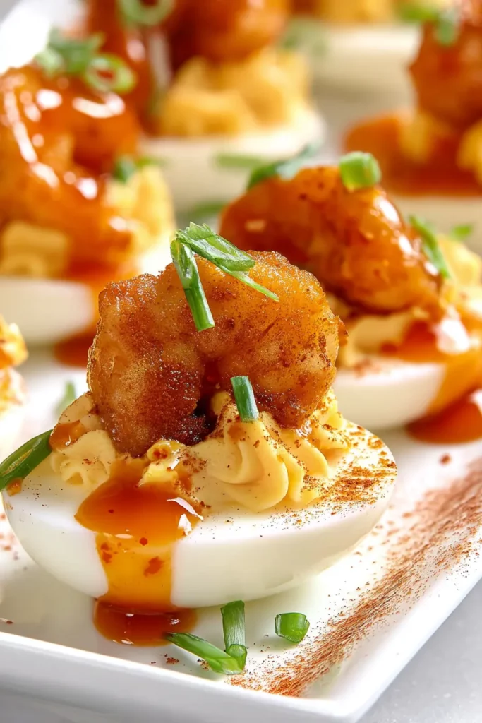 Firecracker Shrimp Deviled Eggs Everyone Will Love Instantly 15 Firecracker deviled egg with golden shrimp and smoky spice
