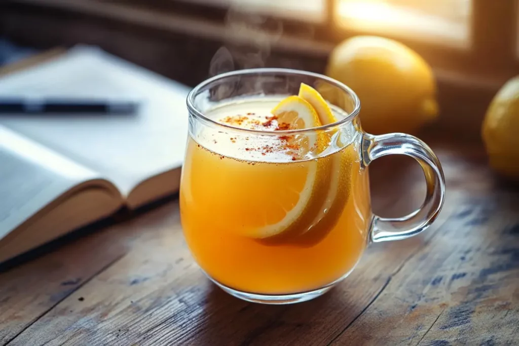 Hot Apple Cider Vinegar Detox Drink on rustic wooden table