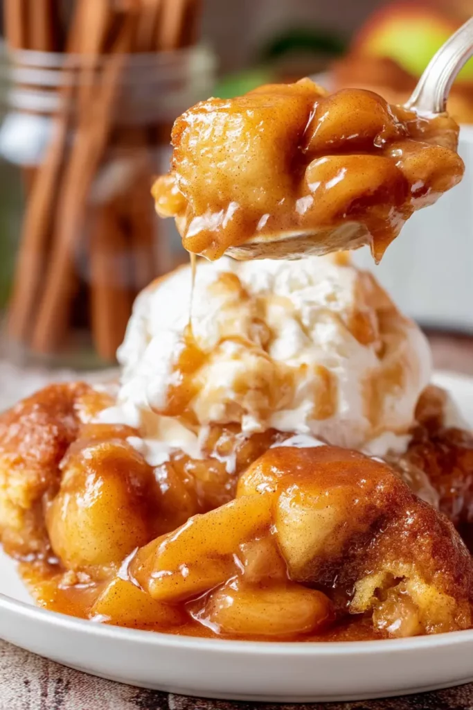 Apple Pie Bubble Up: A Gooey Obsession You’ll Love Forever 24 Spoonful of hot Apple Pie Bubble Up with vanilla ice cream