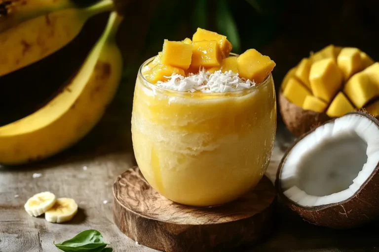 Brazilian Mounjaro Recipe 3 Ingredients: The Secret You’ll Love 18 Brazilian Mounjaro recipe rustic setup with mango banana coconut water