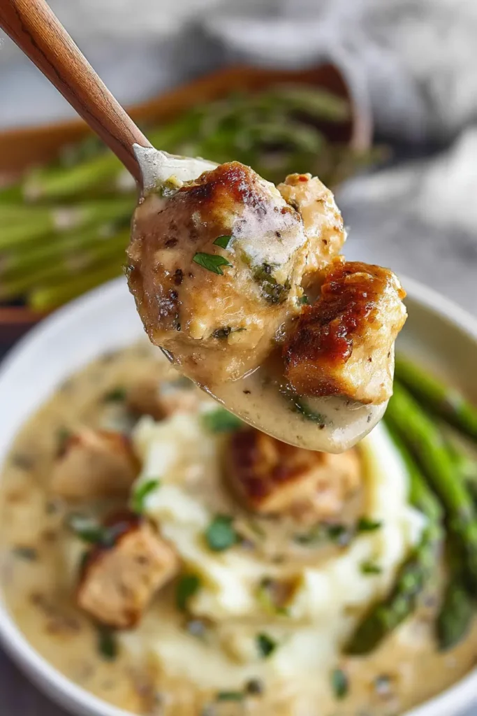 Garlic Parmesan Chicken and Gravy 23 Spoonful of garlic parmesan chicken and mashed potatoes