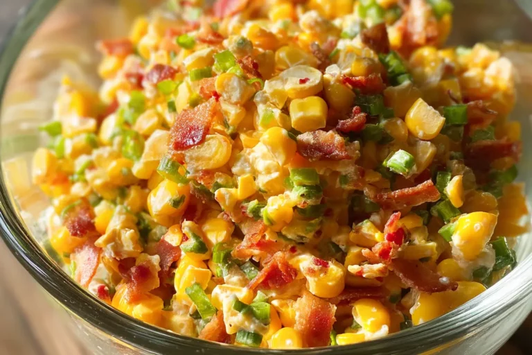 Crack Corn Salad Recipe That’s Addictive and Easy to Make 18 Crack corn salad with bacon, green onions, and cheddar in a glass bowl