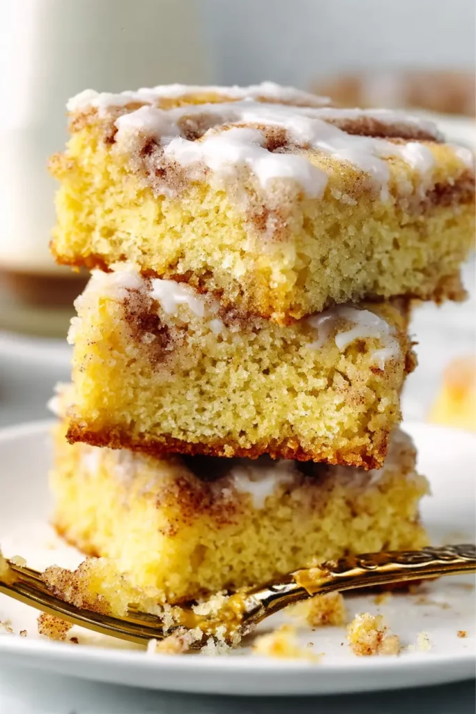 Viral Honey Bun Cake Recipe That’ll Make You Crave More 13 Honey bun cake slices stacked with creamy glaze