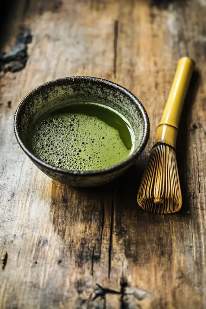 Japanese Mounjaro Detox Drink: What Happens After One Week 11 Whisked matcha in ceramic bowl for Japanese Mounjaro Recipe