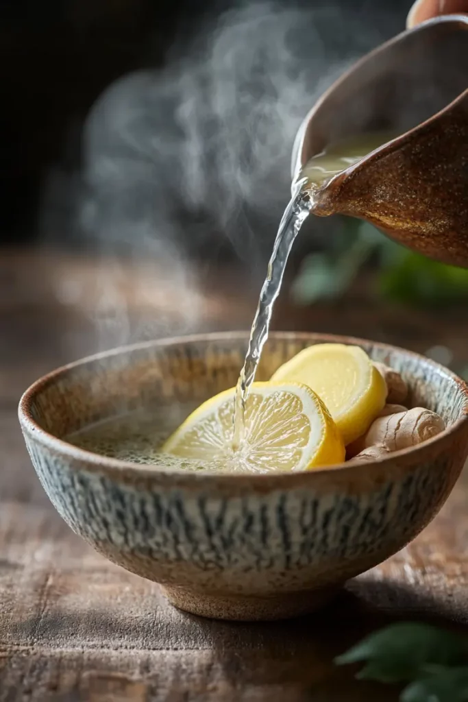 Japanese Mounjaro Detox Drink: What Happens After One Week 12 Pouring hot water over lemon and ginger for Japanese Mounjaro Recipe