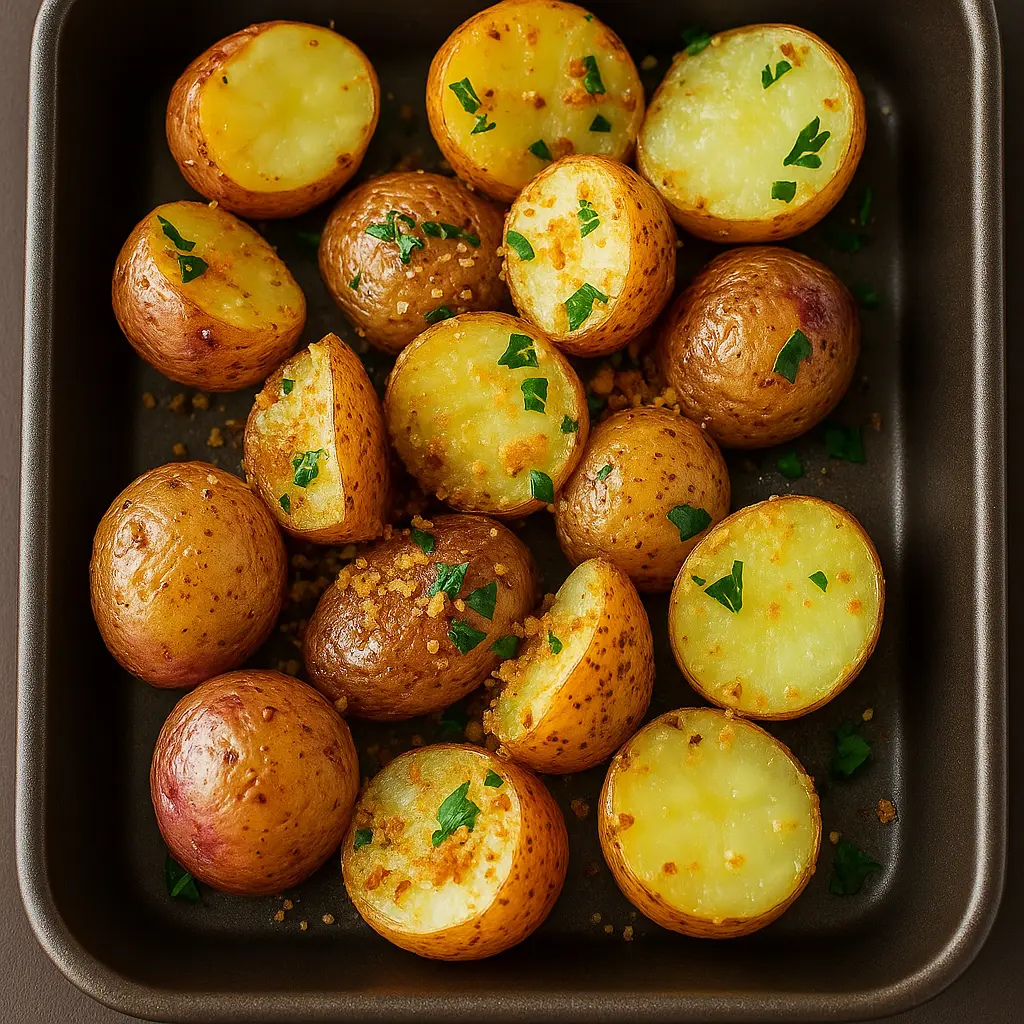 oven roasted potatoes halves seasoned with herbs and garlic