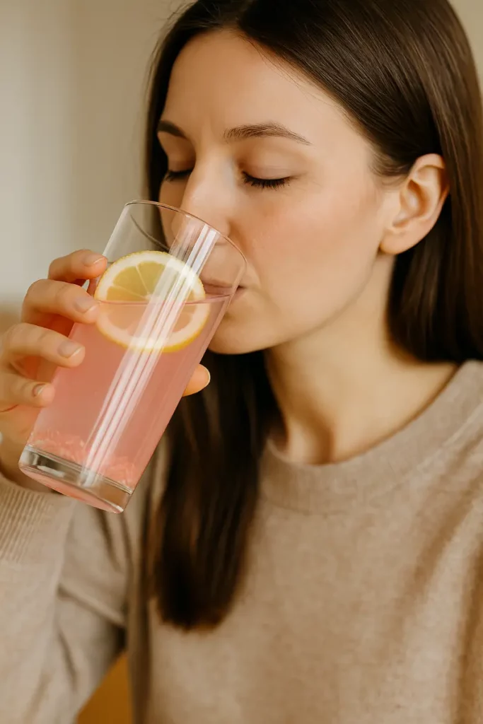 Woman drinking Natural Mounjaro Recipe for morning routine
