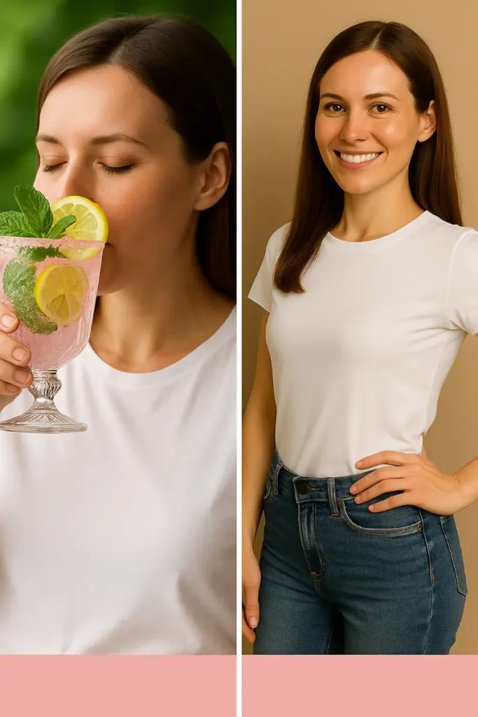 Brazilian Mounjaro Recipe with Pink Salt: Unique Tricks That Surprise 9 Woman drinking pink salt detox drink and showing transformation