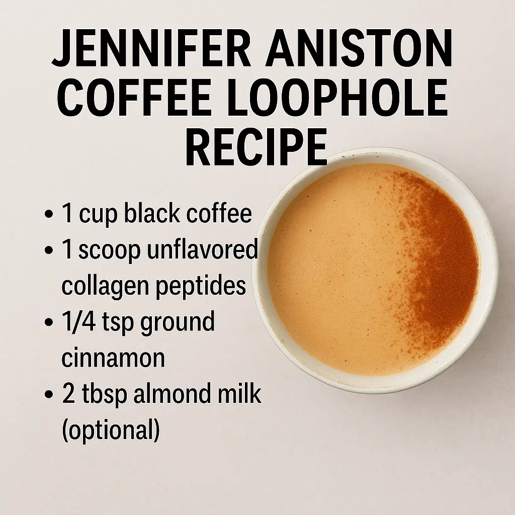 Jennifer Aniston’s Coffee Loophole Recipe to Lose Weight: Morning Routine That Works 6 A bowl of cinnamon coffee with recipe instructions for Jennifer Aniston Coffee Loophole