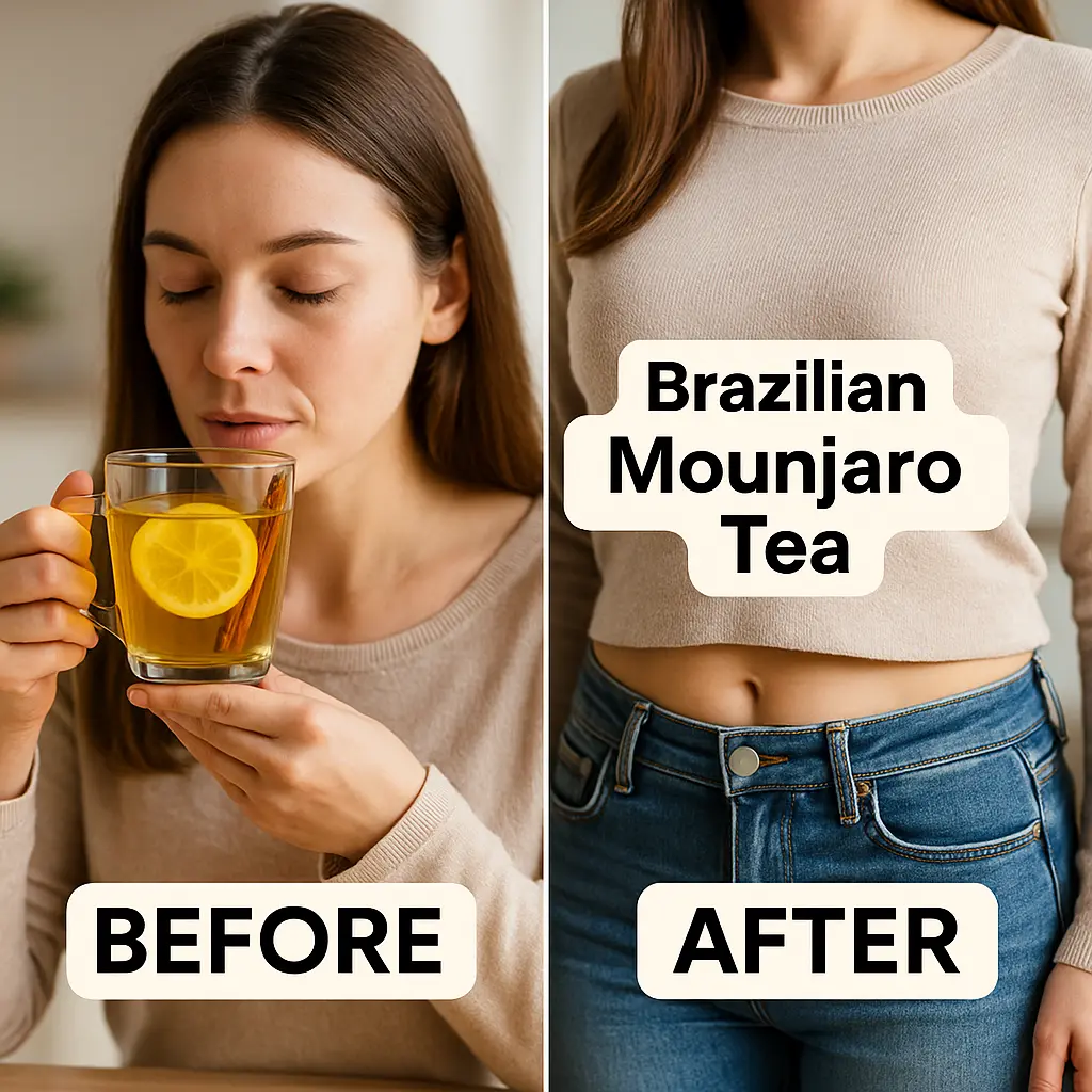 Brazilian Mounjaro Tea Recipe with Fat-Burning Herbs: Morning Detox That Works 3 Glass mug with steaming Brazilian Mounjaro tea, showing cinnamon stick and lemon slice, styled in natural daylight to suggest warmth and detox.