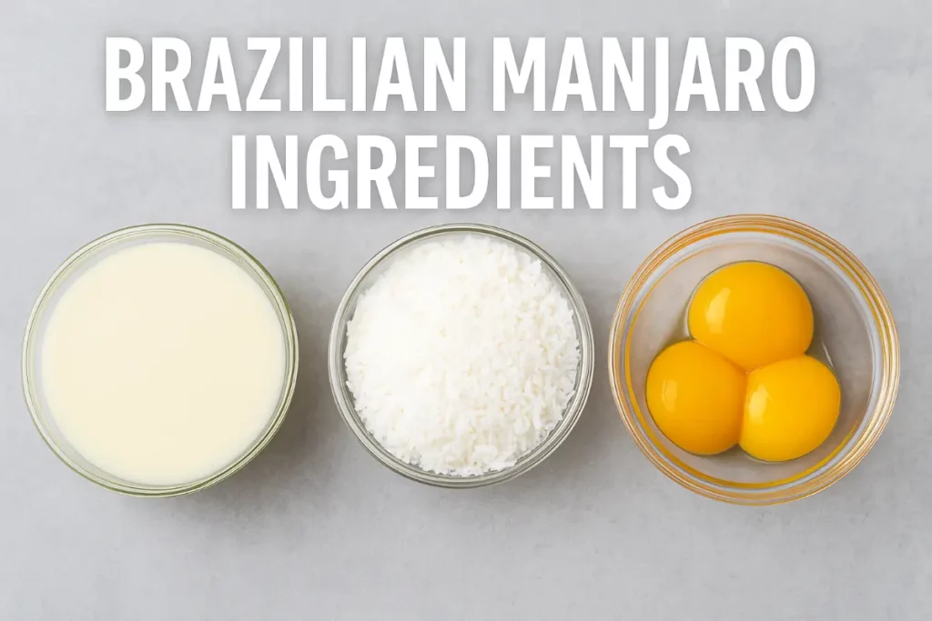 What are the three ingredients in Brazilian manjaro? 8 Brazilian Manjaro ingredients laid out in glass bowls