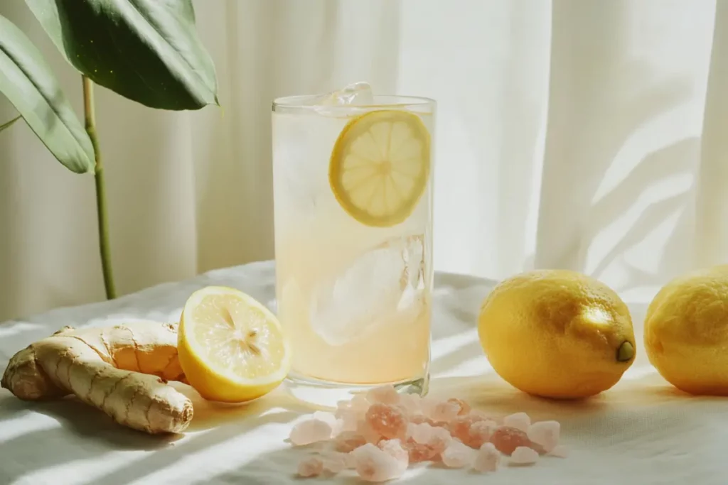 Homemade Mounjaro Recipe with Pink Salt coarse salt and lemon on pink background