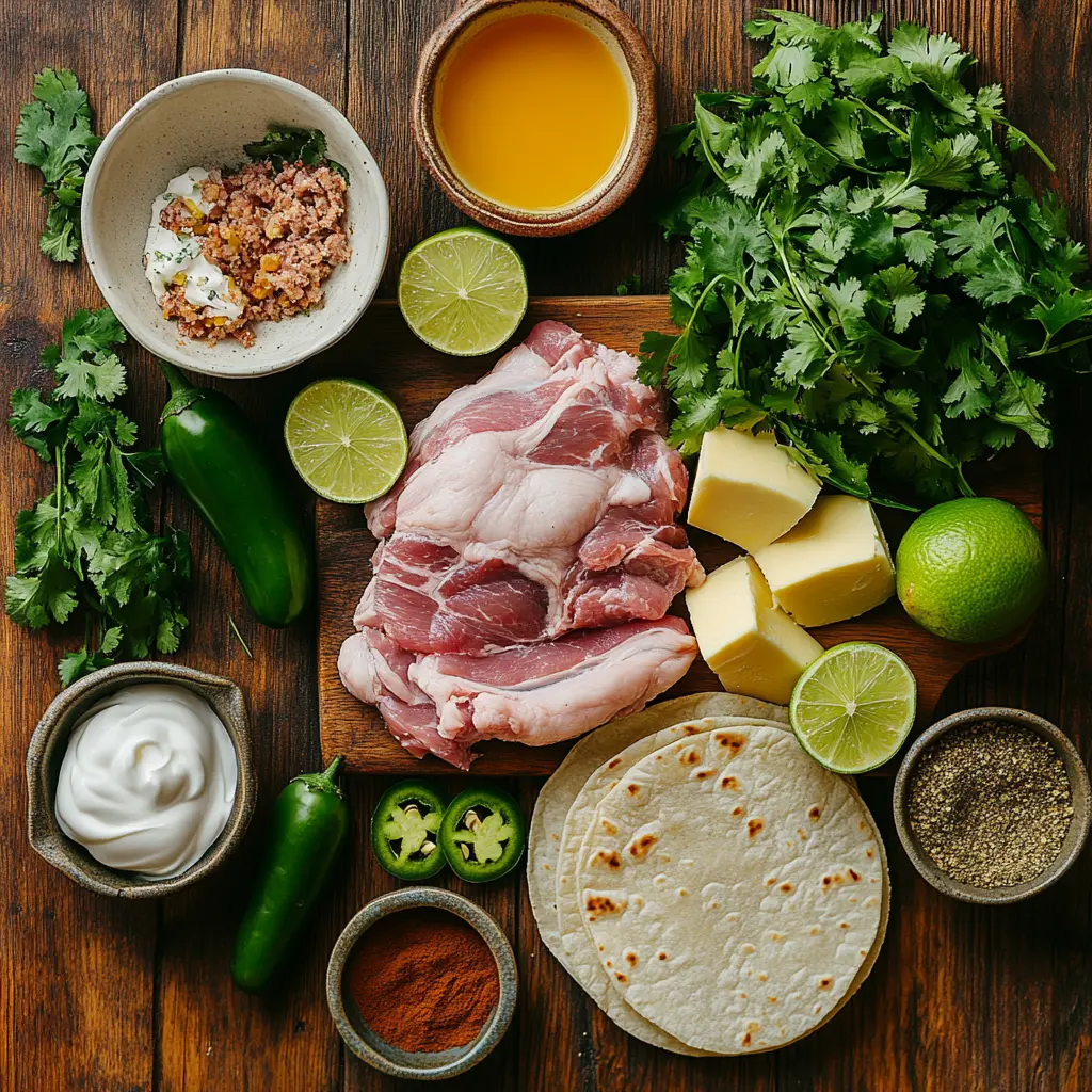 Ingredients for Crispy Beef Carnitas Tacos with Jalapeño Lime Avocado
