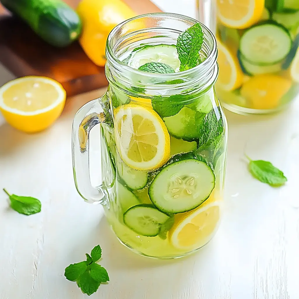 Low Calorie Weight Loss Lemon Cucumber Mint Water Recipe 1 lemon cucumber mint detox water for weight loss in clear glass mug