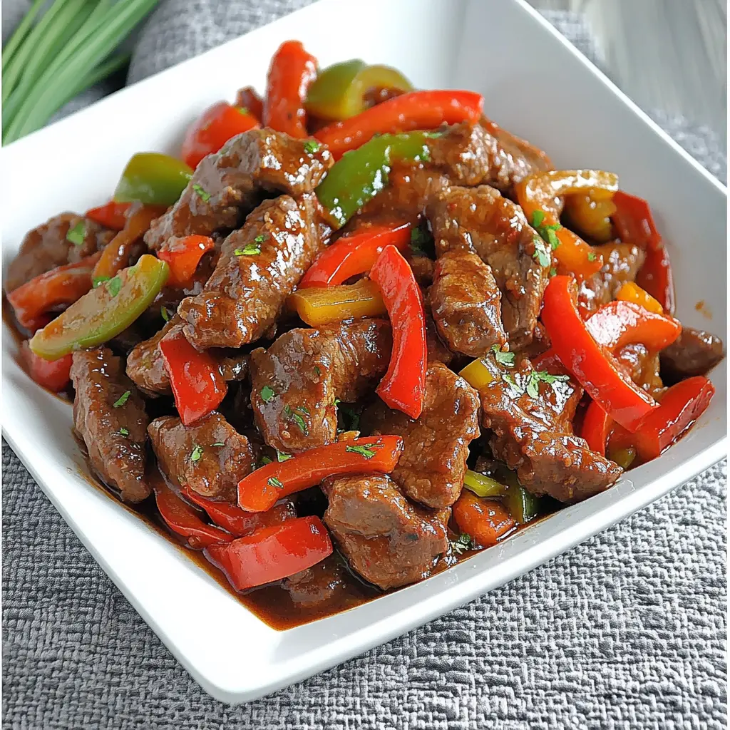 Jamaican Peppered Steak: Simple Method for Big Island Taste 1 Jamaican peppered steak with bell peppers in a white square plate