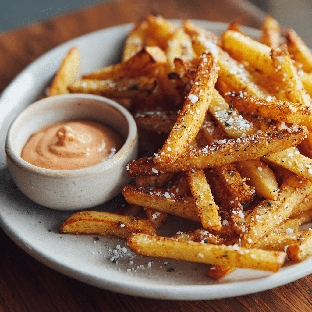 Golden Baked Jicama Fries Recipe – Easy Healthy Snack Idea 1 Serving of golden baked jicama fries with dipping sauce