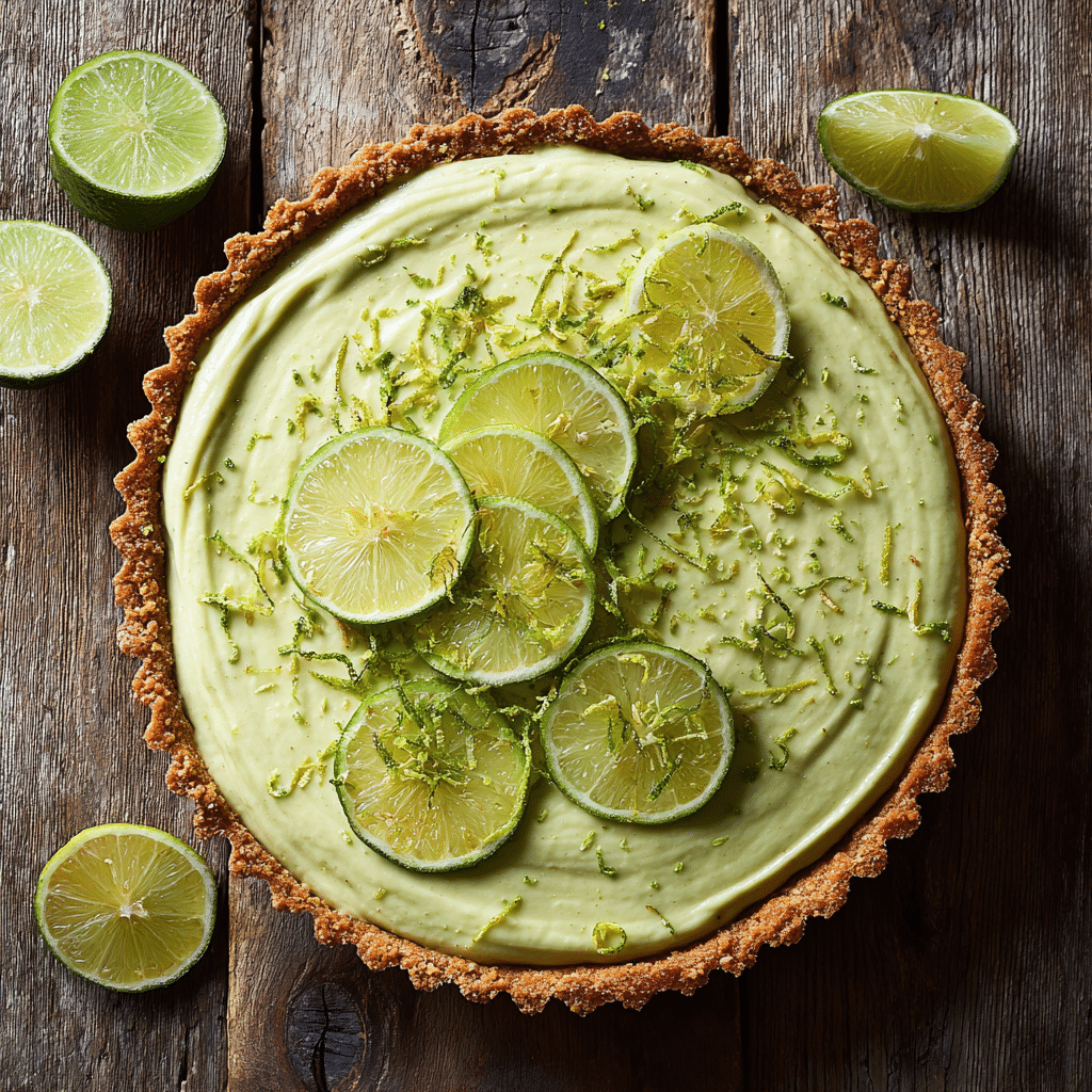 Creamy Avocado Lime Tart That’ll Wow Any Dessert Table 1 Creamy avocado lime tart topped with fresh lime zest and slices