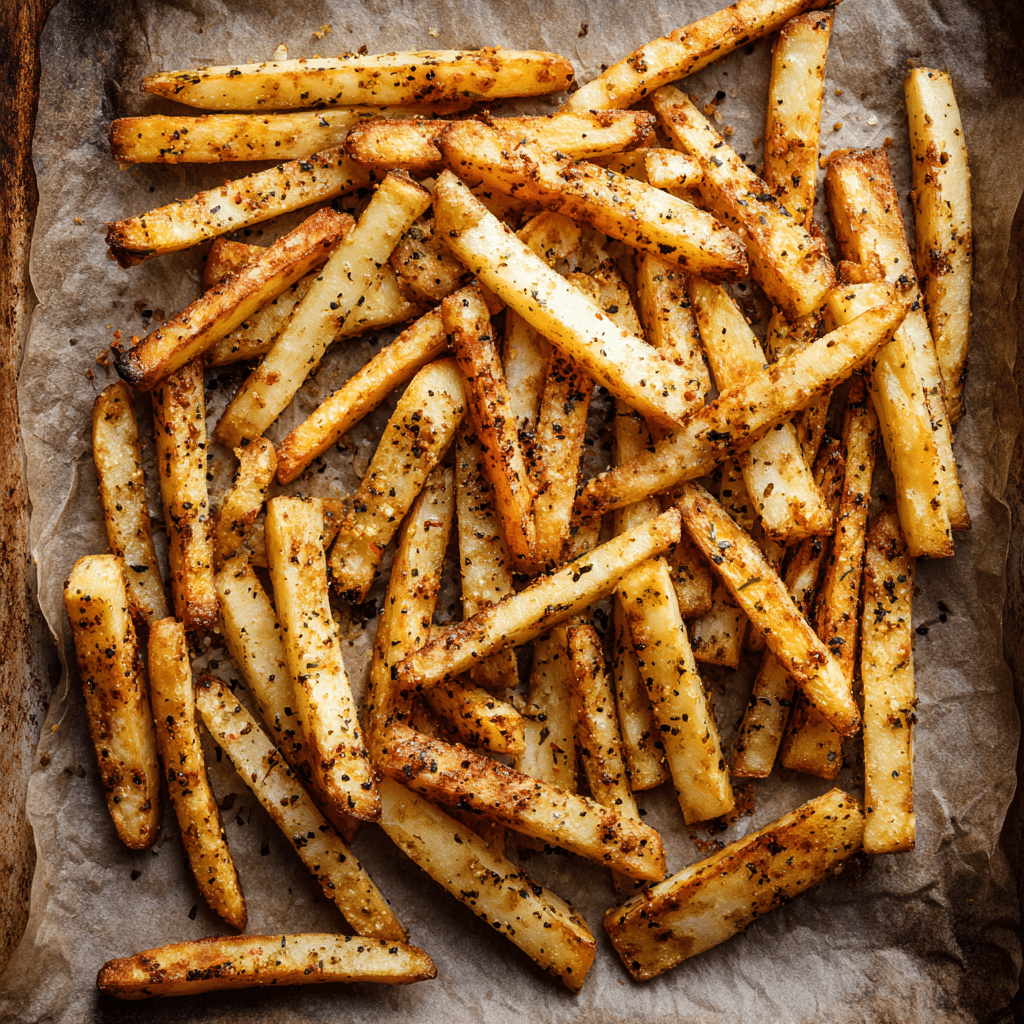 Golden Baked Jicama Fries fresh out of the oven