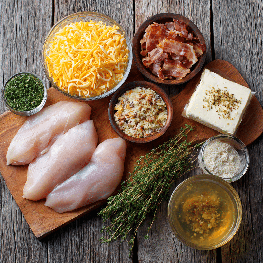 Crock Pot Keto Crack Chicken: Creamy, Cheesy & Totally Addictive 2 Ingredients for Keto Crack Chicken on wooden table