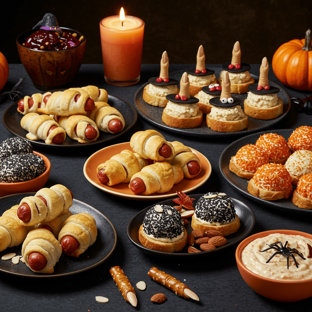 Spooky & Fun Halloween Appetizers 4 Spooky & Fun Halloween Appetizers with mummy hot dogs, witch finger breadsticks, and cheese balls