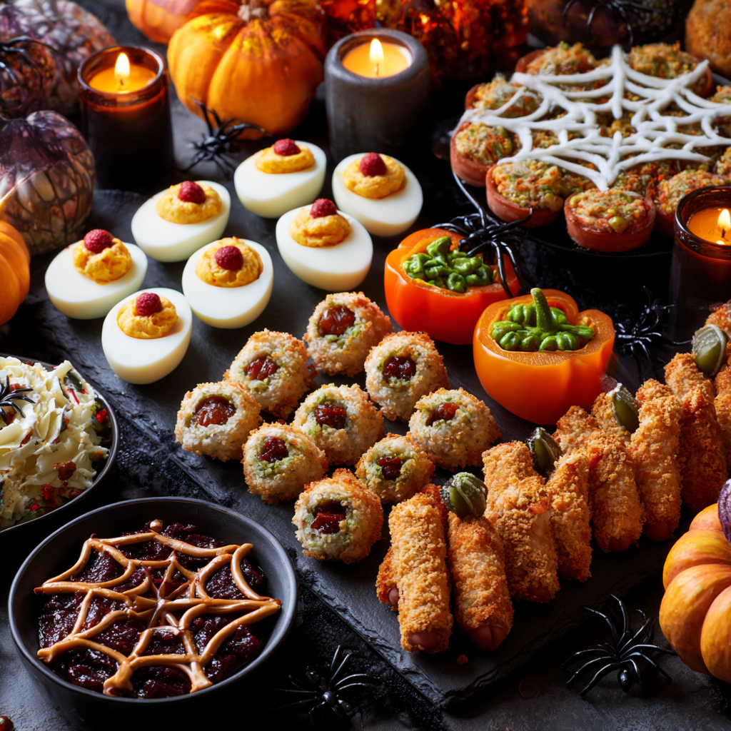Halloween Appetizers (Witch Broomstick Snacks & Spider Web Dip) 1 These edible witch broomsticks are made with pretzel sticks and peanut butter cups, creating a sweet and salty Halloween snack that’s both tasty and playful.