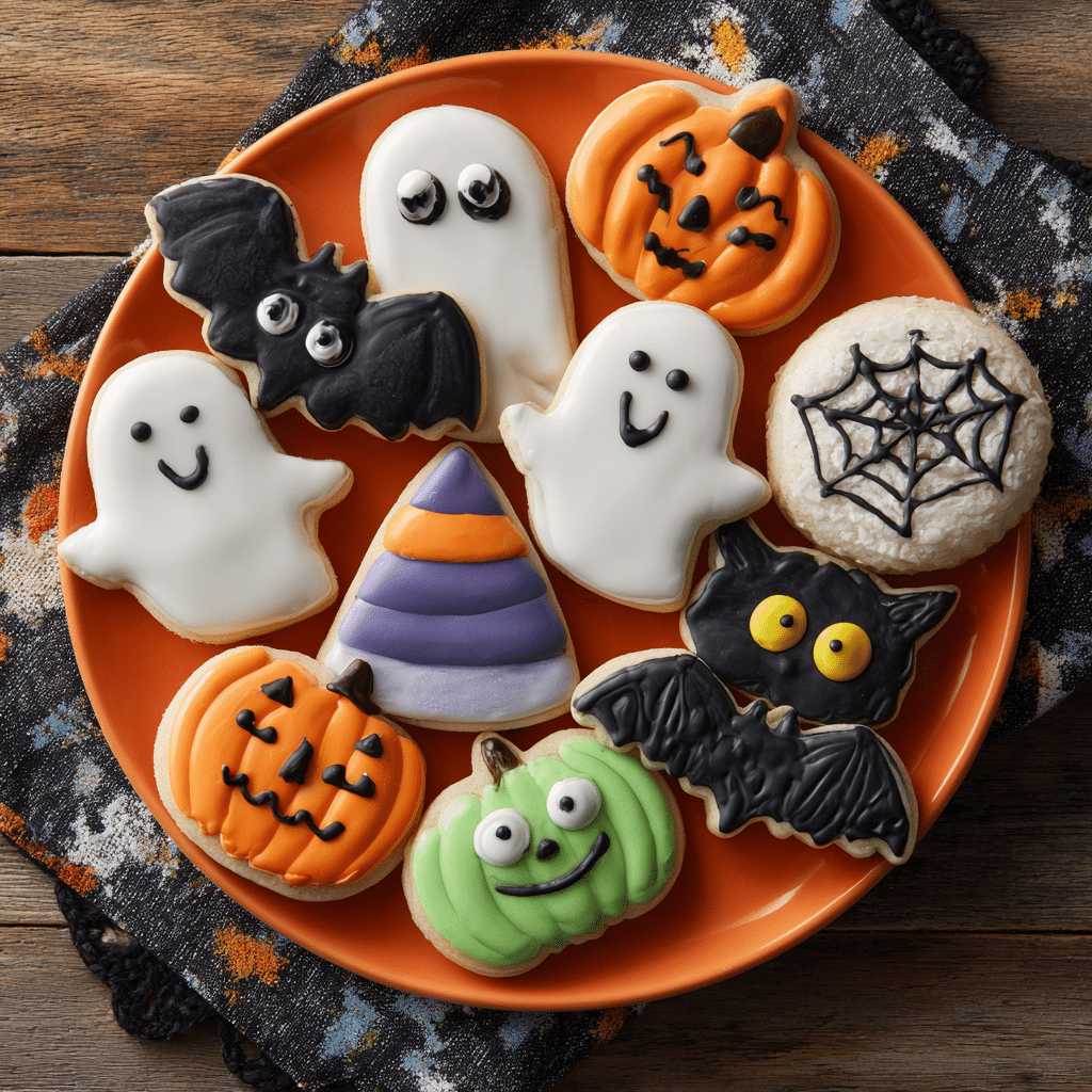 Easy Halloween Cookie Recipes (Sugar Cookies with Spooky Icing & Black Cat Cookies) 1 Easy Halloween sugar cookies with spooky icing, ghosts, pumpkins, bats, and spider web designs.