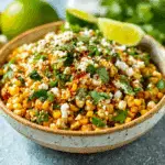 Classic Mexican Street Corn Salad with lime wedges