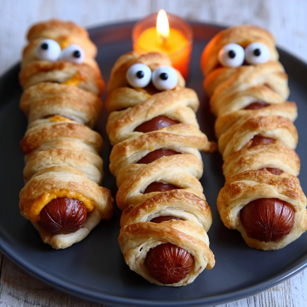 Quick & Easy Halloween Party Food (Finger Foods, Mummy Hotdogs, Eyeball Pasta) 1 Mummy Hot Dogs – Easy Halloween Party Food for Kids